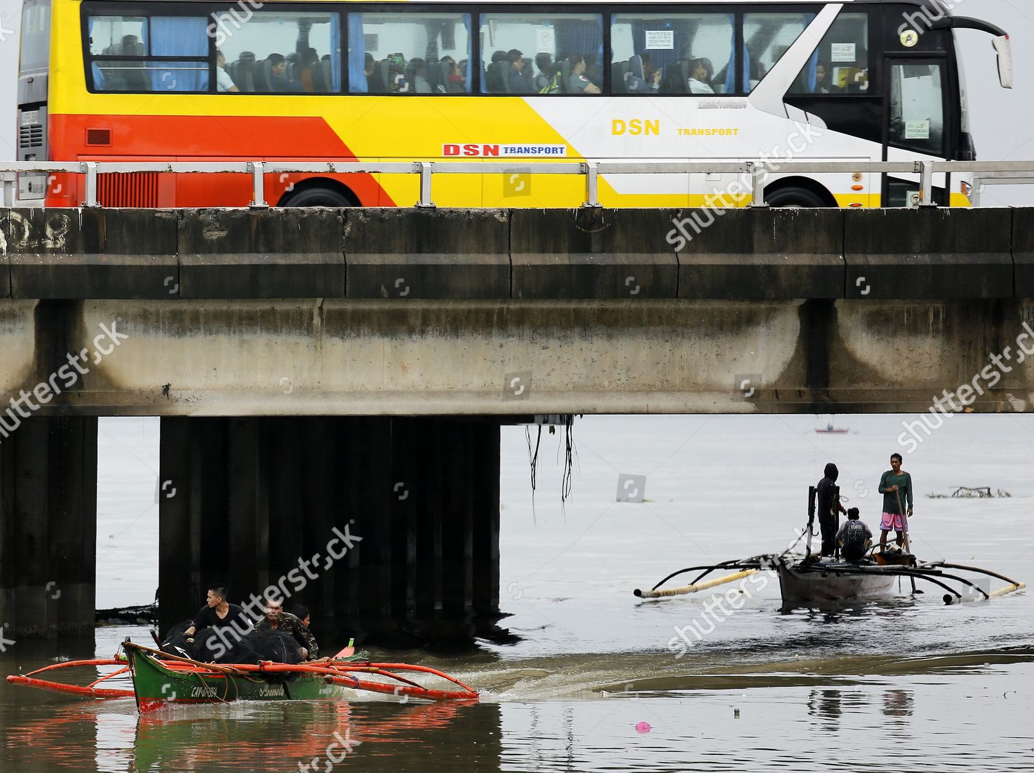 Filipino Fishermen On Boats Maneuver Under Editorial Stock Photo