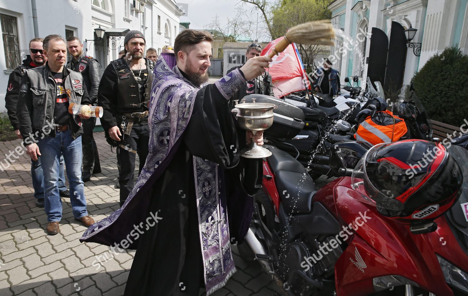 Russian Orthodox Priest Consecrates Motorbikes Bikers Editorial Stock