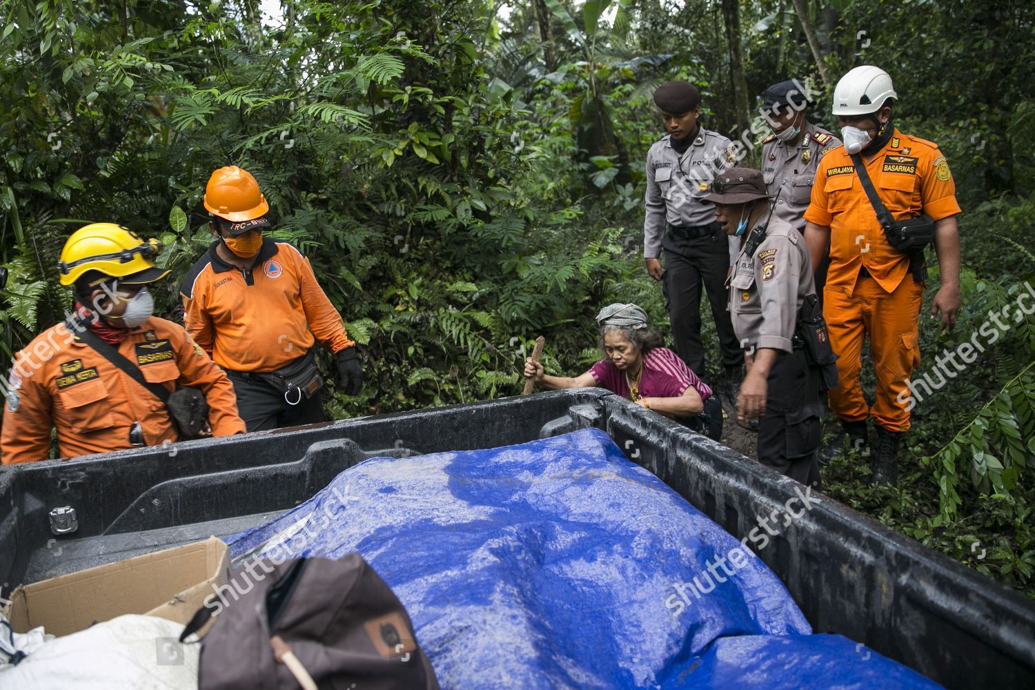 Indonesian Rescue Team Evacuates Eldery Woman Editorial Stock Photo