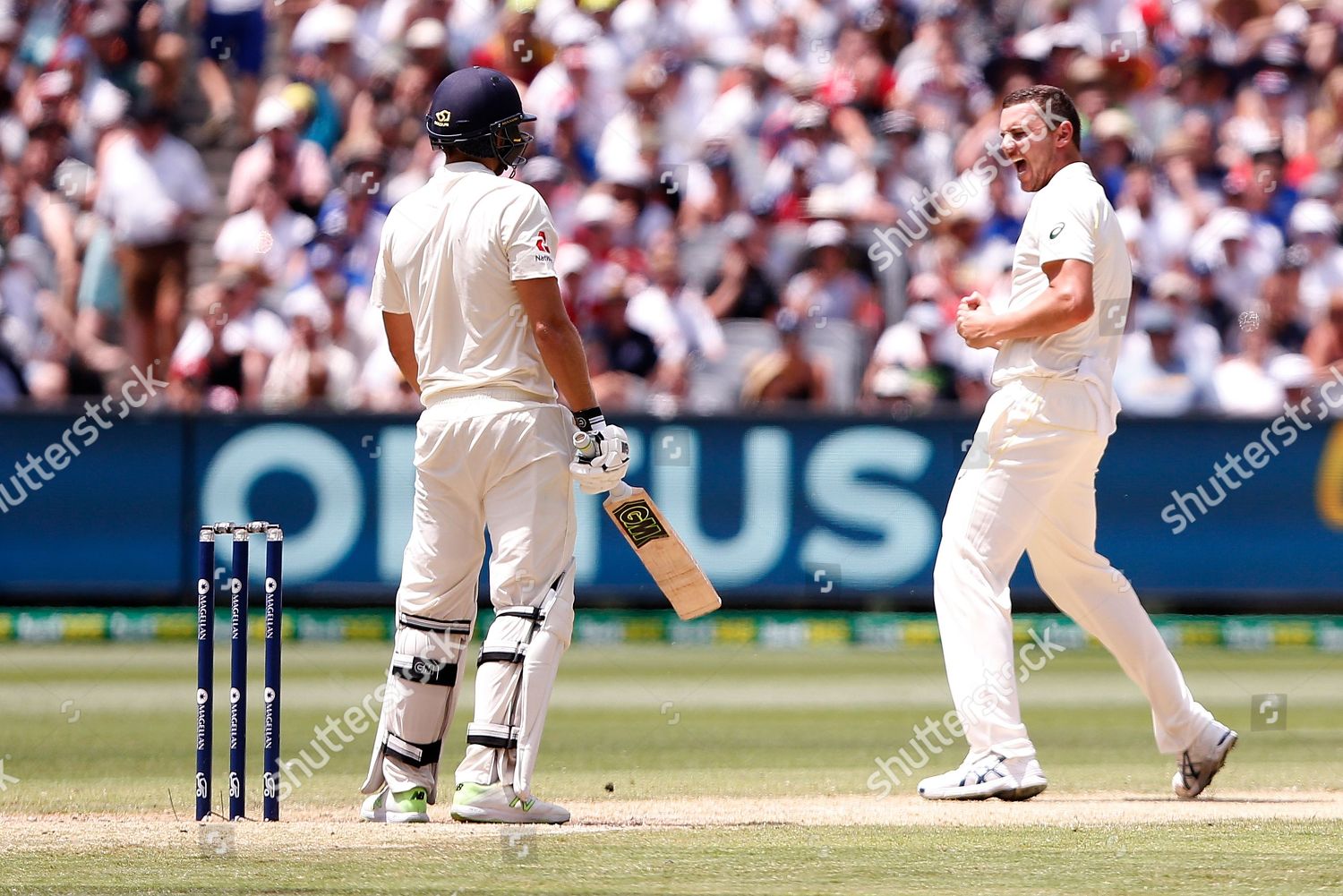 Josh Hazelwood Celebrates Wicket Dawid Malan Editorial Stock Photo