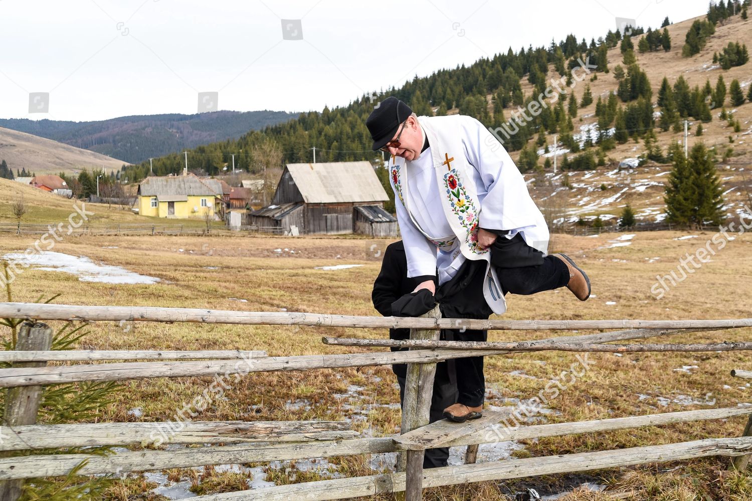 Priest Barna Pal Vilmos Climbs Fence Editorial Stock Photo Stock