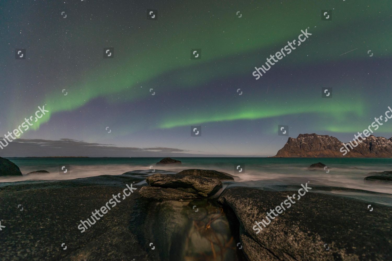 Northern Lights Aurora Borealis Uttakleiv Beach Editorial Stock Photo