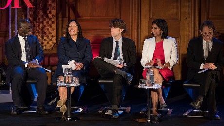 Priti Patel Mp (2nd Left) Sits On The Panel At The Spectator Event 'what Is The Future Of The Tory Party?' At The Emmanuel Centre London. The Panel Are From Left: Sam Gyimah Mp Priti Patel Mp James Forsyth Political Editor The Spectator Suella Fern