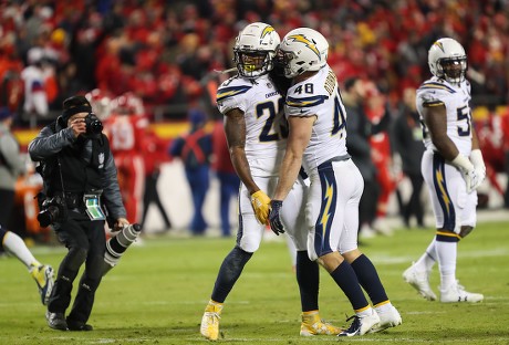 Rayshawn Jenkins of the Los Angeles Chargers celebrates an