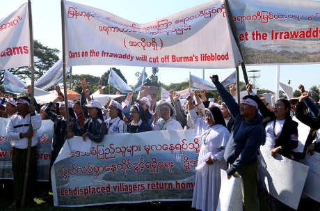 People protest against Myitsone Dam project in Kachin, Yangon, Myanmar - 07 Feb 2019