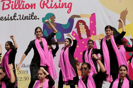 Students dance for 'One Billion Rising' event to end violence against women, Kolkata, India - 14 Feb 2019