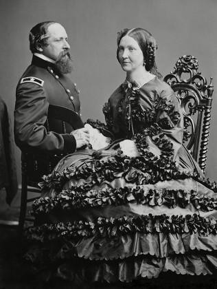 Union Civil War General James Ricketts with his wife Fannie, after he returned to duty in 1862. Col. Ricketts was shot four times and captured at the First Battle of Bull Run, July 1861. As a prisoner of war in Richmond, his wife Fannie was allowed to stay with him as his nurse. He was exchanged and paroled, and back in the war by the summer of 1862
