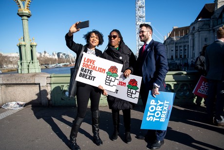 MPs 'Love Socialism Hate Brext' bridge stunt, London, UK - 05 Mar 2019