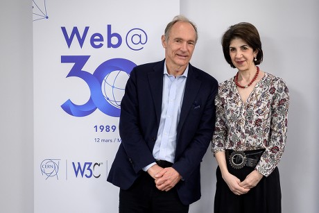 World Wide Web inventor Tim Berners-Lee (L) poses with European Centre for Nuclear Research (CERN) director general Fabiola Gianotti during an event marking 30 years of World Wide Web, at the CERN in Meyrin, near Geneva, Switzerland, 12 March 2019.