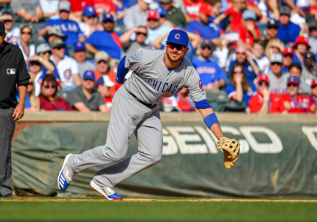 Mar 28, 2019: Chicago Cubs shortstop Javier Baez #9 during an Opening Day  MLB game between the Chicago Cubs and the Texas Rangers at Globe Life Park  in Arlington, TX Chicago defeated