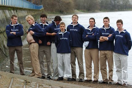 Oxford Crew With Andrew Hodge Shows Off Just How Heavy The Crew Are. The Oxford Tubbies Are Happy To Show Just How They Broke The Boat Race Weigh-in Record While The Slimline Cambridge Crew Are Out Through Their Paces In Training On The Thames. Spt_g