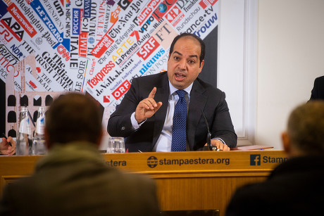 Ahmed Maiteeq, Vice Chairman of the Presidential Council of Libya Press conference, Rome, Italy - 16 Apr 2019