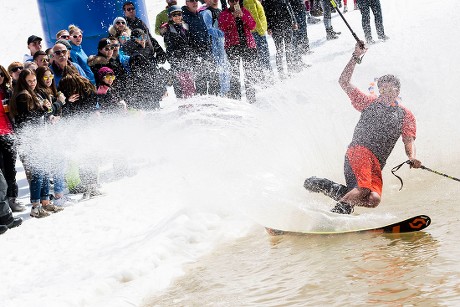 Nendaz Spring Break waterslide contest, Switzerland - 20 Apr 2019 Stock
