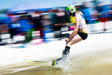 Nendaz Spring Break waterslide contest, Switzerland - 20 Apr 2019 Stock