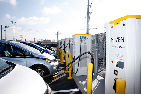 EvGo's first electric vehicle fast charging station for hybrid network for public and dedicated rideshare, Los Angeles, USA - 22 Apr 2019