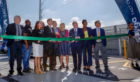 EvGo's first electric vehicle fast charging station for hybrid network for public and dedicated rideshare, Los Angeles, USA - 22 Apr 2019
