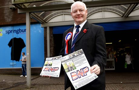 BNP candidate Charlie Baillie leaflets outside Springburn shopping centre, Glasgow, Scotland, Britain - 26 Oct 2009