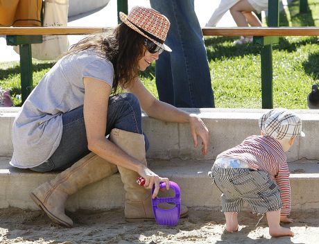 Minnie Driver at a playground with her son Henry Story Driver, Malibu, Los Angeles, America - 31 Oct 2009