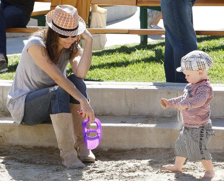 Minnie Driver at a playground with her son Henry Story Driver, Malibu, Los Angeles, America - 31 Oct 2009
