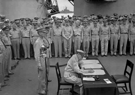 Douglas Macarthur Signs Documents During Japanese Editorial Stock Photo ...