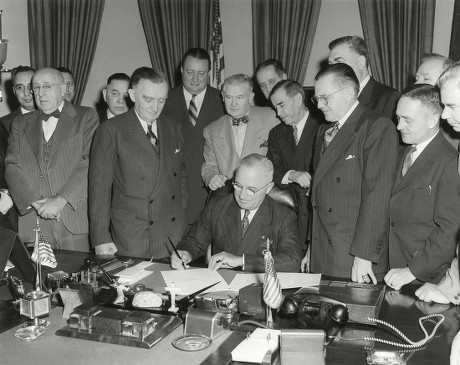 President Harry Truman Signs Act Establishing Editorial Stock Photo ...