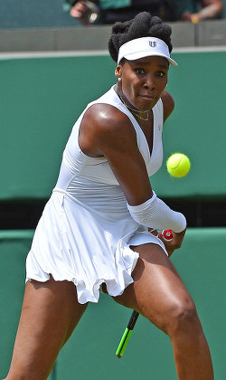 Venus Williams In Action In Action. The Championships Tennis Wimbledon 2018. Alexandra Dulgheru (rou) V Venus Williams (usa) Pic Bruce Adams 04/7/18.