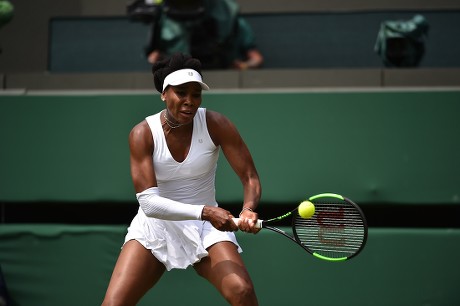 Venus Williams In Action In Action. The Championships Tennis Wimbledon 2018. Alexandra Dulgheru (rou) V Venus Williams (usa) Pic Bruce Adams 04/7/18.