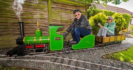 Steve Bates, who has built a miniature steam railway in his back garden, Waddington, Lincolnshire, UK - 20 Jun 2019