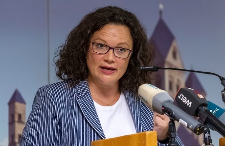Andrea Nahles speaks at the monasterie in Maria Laach, Germany - 12 Aug 2019