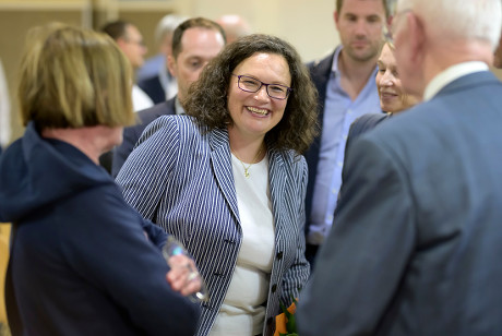 Andrea Nahles speaks at the monasterie in Maria Laach, Germany - 12 Aug 2019