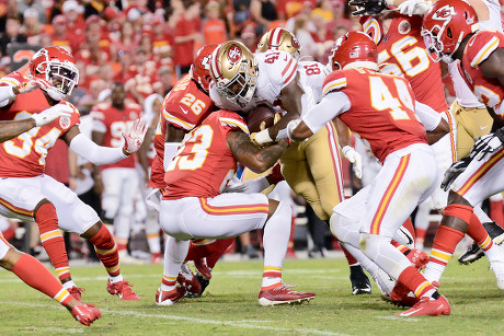 Aug 24, 2019: During pregame warm-ups tight end Travis Kelce (87) of the  Kansas City Chiefs runs through drills in the week 3 preseason game where  the San Fransisco 49ers visited the