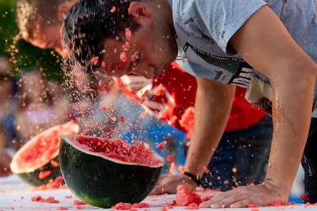 International Watermelon Eating Contest Sponrored By Editorial Stock ...
