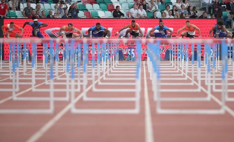 Athletes Compete Mens 110m Hurdles Race Editorial Stock Photo - Stock ...