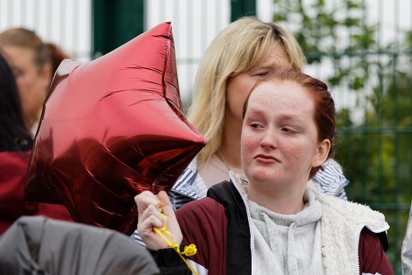 Family of a bullied pupil hold a minute's silence, a year after he hanged himself in school toilets at St John Lloyd Roman Catholic School in Llanelli, South Wales, UK - 12 Sep 2019