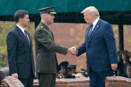 US President Donald J. Trump participates in the Armed Forces Welcome Ceremony in honor of the Twentieth Chairman of the Joint Chiefs of Staff Mark Milley at Joint Base Myer in Virginia, Arlington, USA - 30 Sep 2019
