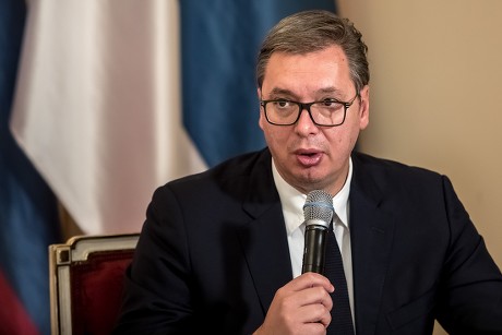 Serbian President Aleksandar Vucic Attends Press Editorial Stock Photo ...