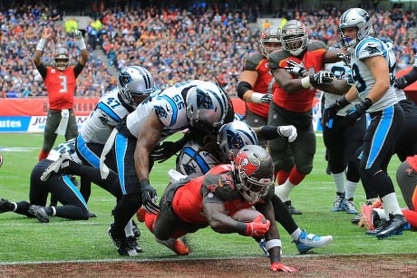 James Bradberry #24 Cornerback of The Carolina Panthers intercepts a  touchdown pass meant for Mike Evans #13 Wide Receiver of Tampa Bay during  the NFL game between Carolina Panthers and Tampa Bay