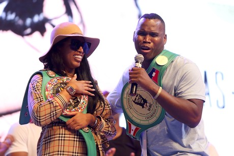 Canadian boxer Adonis Stevenson (R) and his wife Sisi God attend the opening of the 57th Annual Convention of World Box Council, in Cancun, Mexico, 21 October 2019.