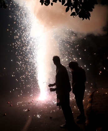 Indian People Burn Firecrackers During Diwali Editorial Stock Photo ...