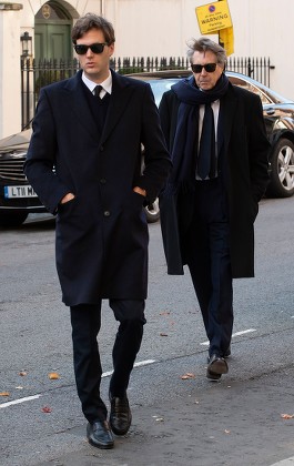 Bryan Ferry With Son Isaac Attends The Memorial Service Of His Socialite / Model Ex-wife Lucy Birley (ferry) At Farm Street Church In Mayfair. Lucy Birley Memorial Service.