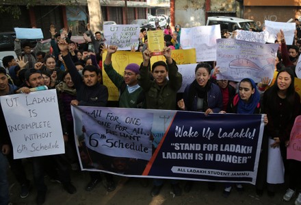 Ladakhi Students Hold Placards Shout Slogans Editorial Stock Photo ...