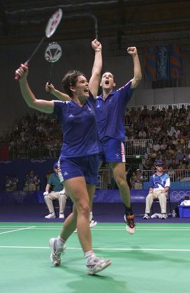 Olympic Games - Sydney Australia 2000 Badminton: Gb Pair Joanne Good And Simon Archer Celebrate Their Bronze Medal Truimph.