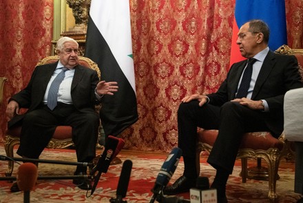 Russian Foreign Minister Sergey Lavrov meets with Ministry of Foreign Affairs and Expatriates of the Syrian Arab Republic Walid Muallem, Moscow, Russian Federation - 23 Dec 2019