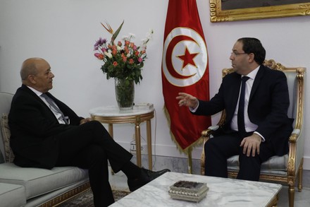 French Foreign Minister Jean-Yves Le Drian meets Tunisian Prime Minister Youssef Chahed in Tunis, Tunisia - 09 Jan 2020