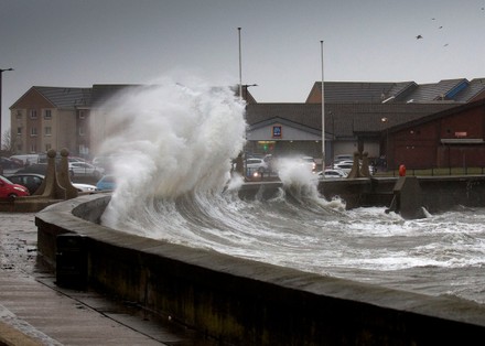 Waves Crash Against Sea Wall Saltcoats Editorial Stock Photo - Stock 