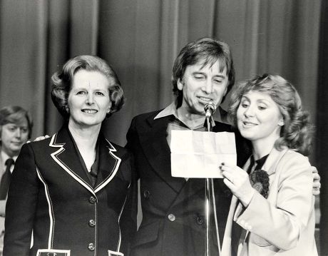 Baroness Thatcher Of Kesteven Pm 1979 Conservative Trade Unions Conference And Rally At Wembley Conference Centre. All The Raz A Mataz Of An American Election Campaign At Wembley As Maggie Sings With Show Biz Artists Lulu Vince Hill Peter Murry Nigel