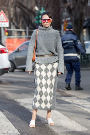 Street Style, Fall Winter 2020, Milan Fashion Week, Italy - 21 Feb 2020