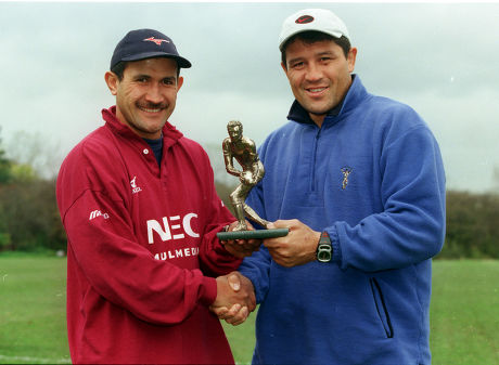 Rugby Player Of The Month John Schuster With Zinzan Brooke.