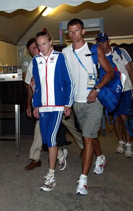 Marathon Runner Paula Radcliffe Pictured With Her Husband And Coach Gary Lough After She Failed To Complete The Marathon At The 2004 Olympic Games Held In Athens.