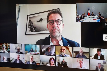 Videoconference with companies in the hotel and commercial catering sector, Paris, France - 24 Apr 2020
